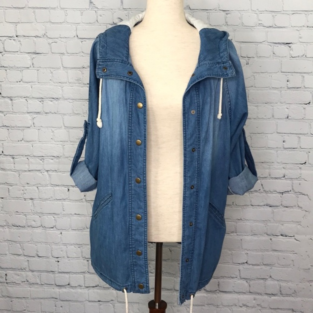 LIFE IN PROGRESS Faded Blue Denim Parka sz S - Picture 3 of 9